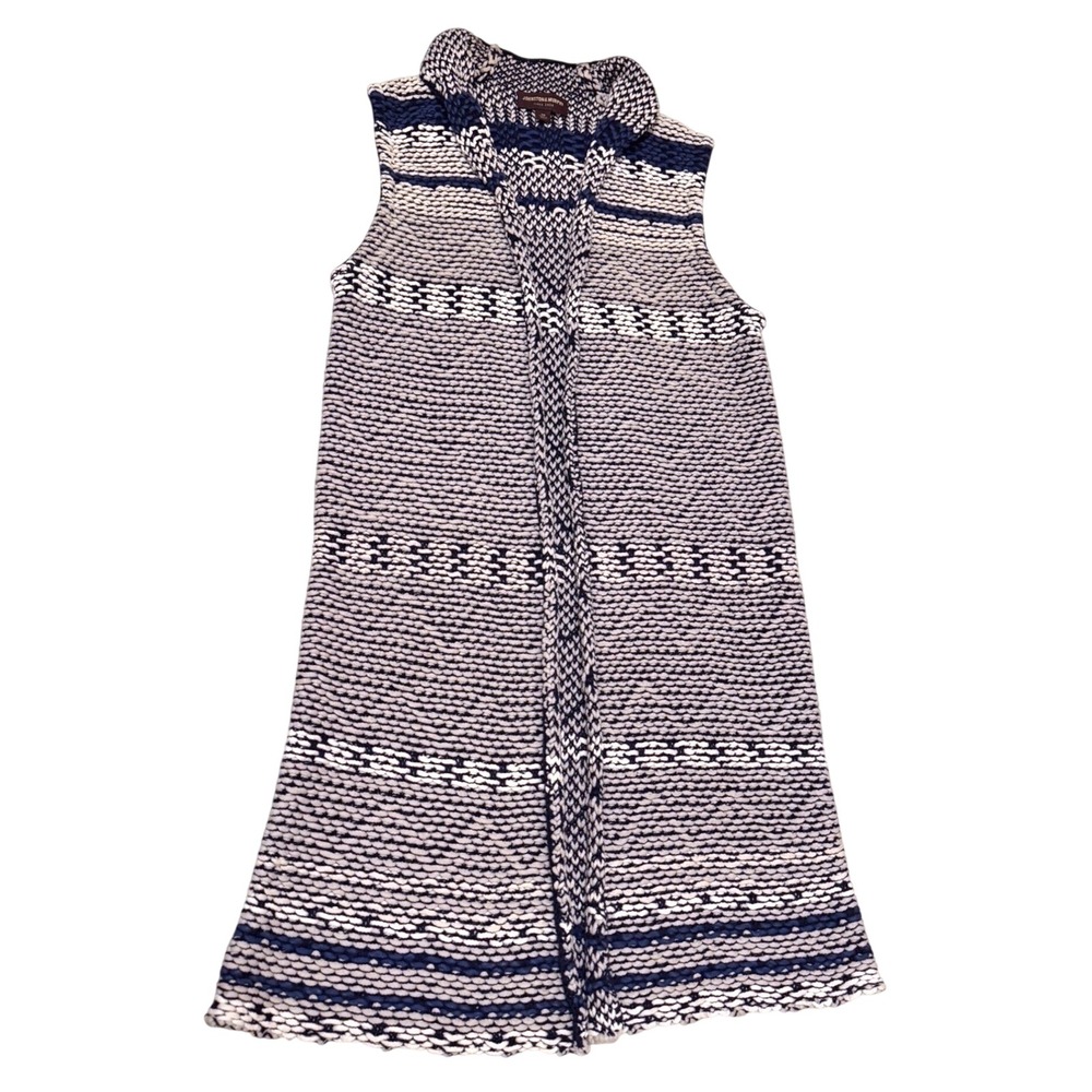 Johnston & Murphy Navy White Chunky Knit Longline Vest Shawl Collar XS cardigan